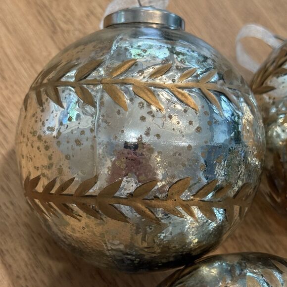 Set 3 Large Mercury Glass Kugel Style Gold Vine Ornaments ~4.5” Christmas Heavy - Picture 2 of 15